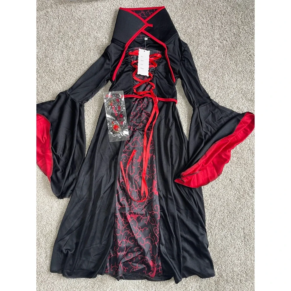 Girl Kids Vampire Costume Black Red Gothic Dress Choker Set Size S NWT